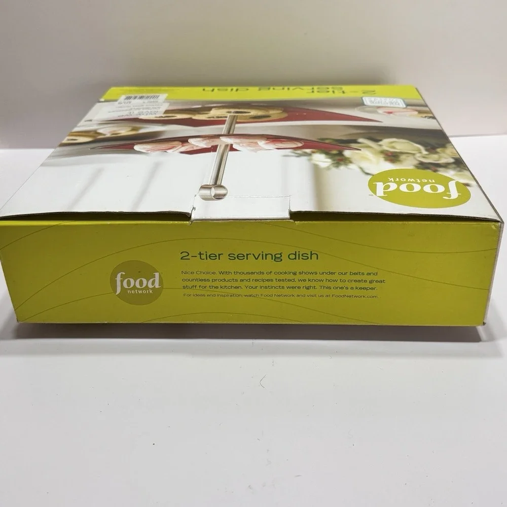 Food Network Red Chrismas 2-Tier Server Display  New Square Glass Festive